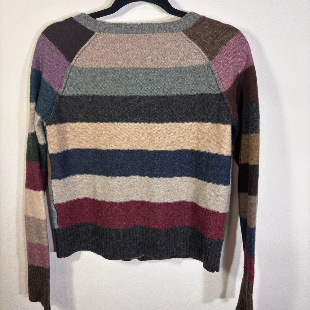 Garnet Hill Lambswool Cardigan Striped Multicolor Button Front S - Picture 3 of 6